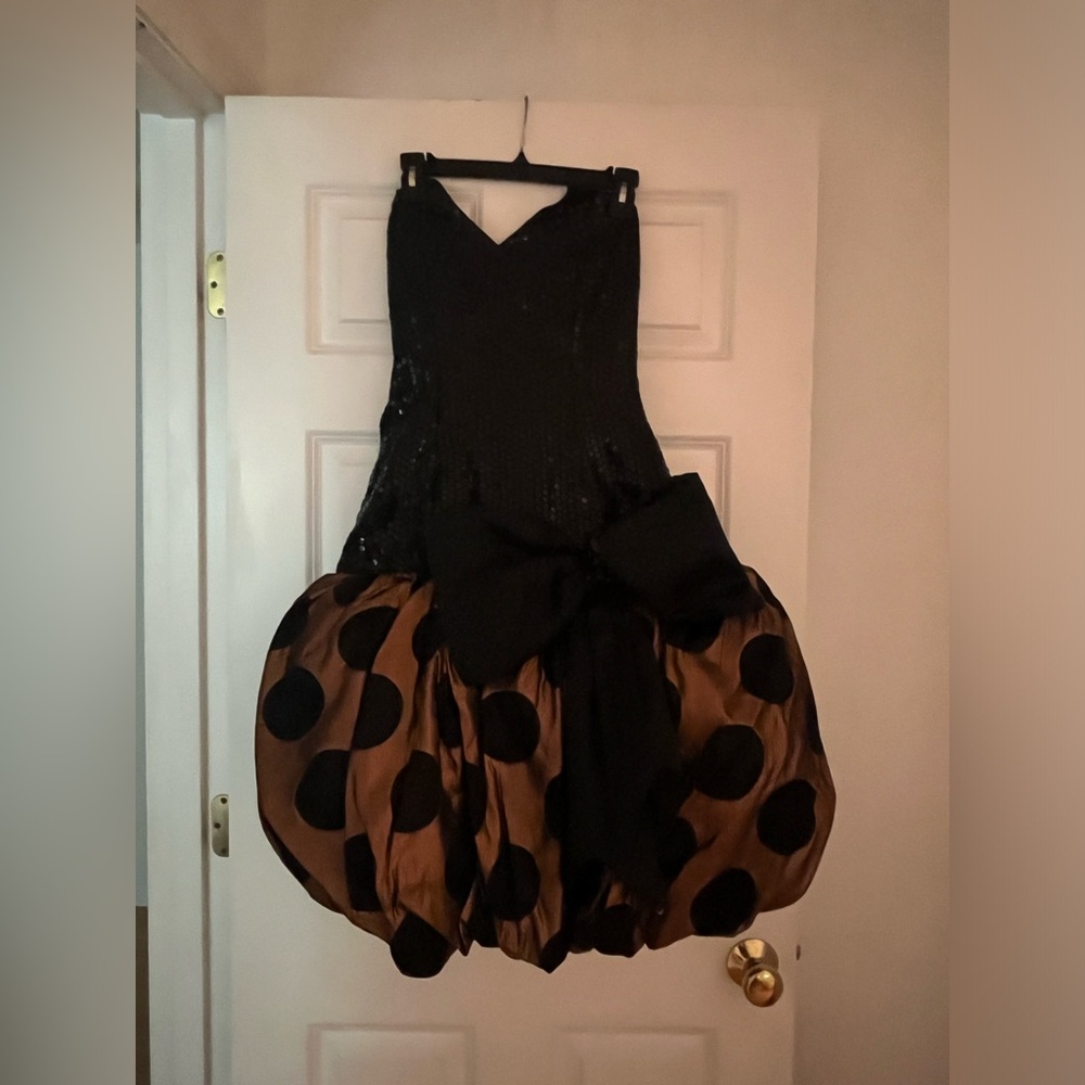 Vintage Elegant Black and Brown Polka Dot  Dress